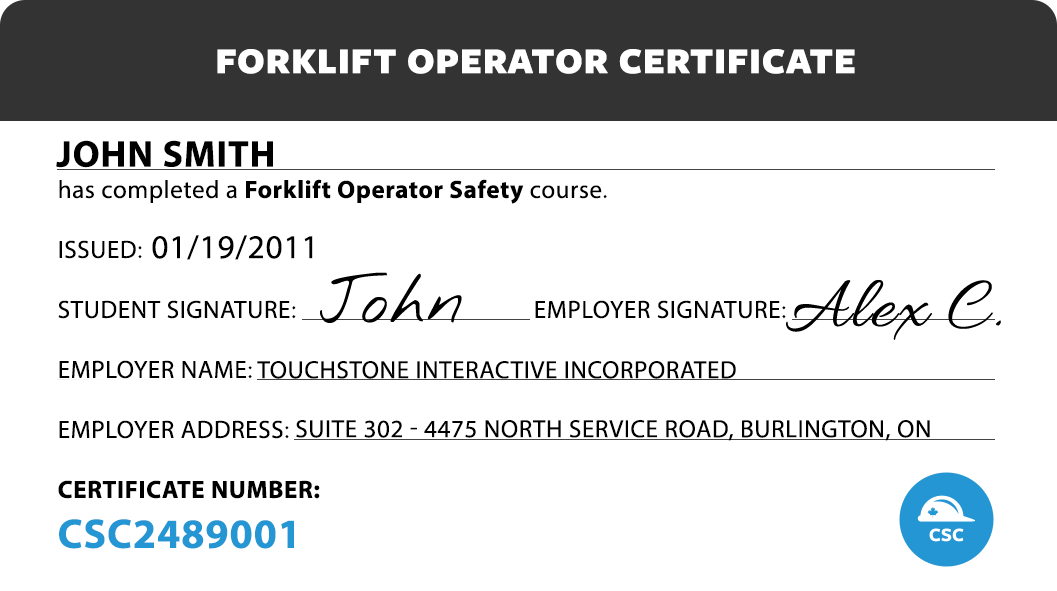 Canada Safety Compliance Forklift Operator Safety